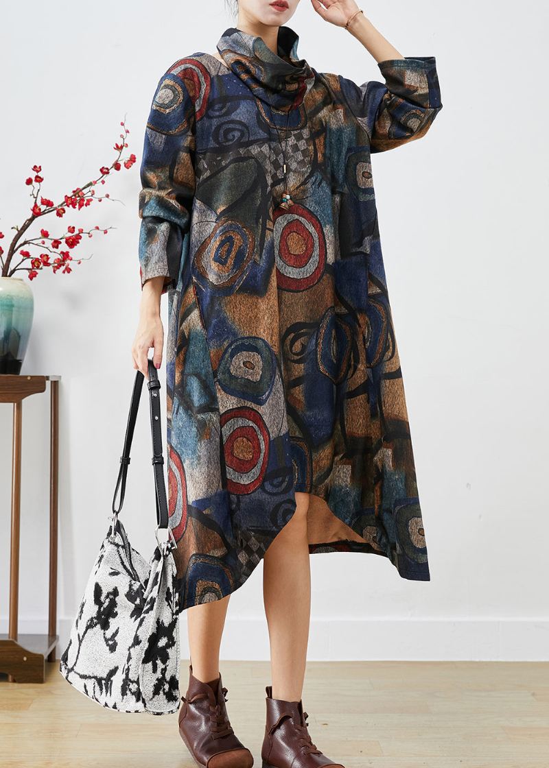 Plus Size Navy Oversized Print Ullkjole Todelt Sett Høst