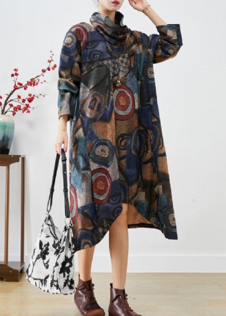 Plus Size Navy Oversized Print Ullkjole Todelt Sett Høst