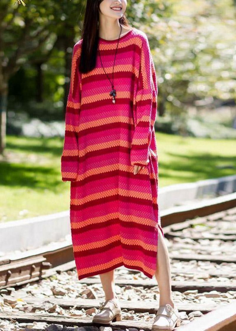 Pullover Genserkjoler Refashionstripe Split Long Sleeve Woolen Dress - Ullkåper for kvinner