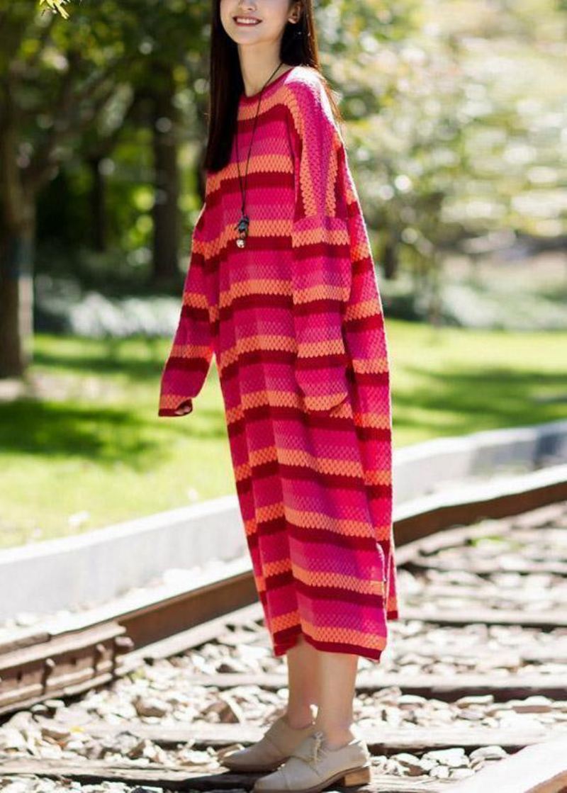 Pullover Genserkjoler Refashionstripe Split Long Sleeve Woolen Dress - Ullkåper for kvinner