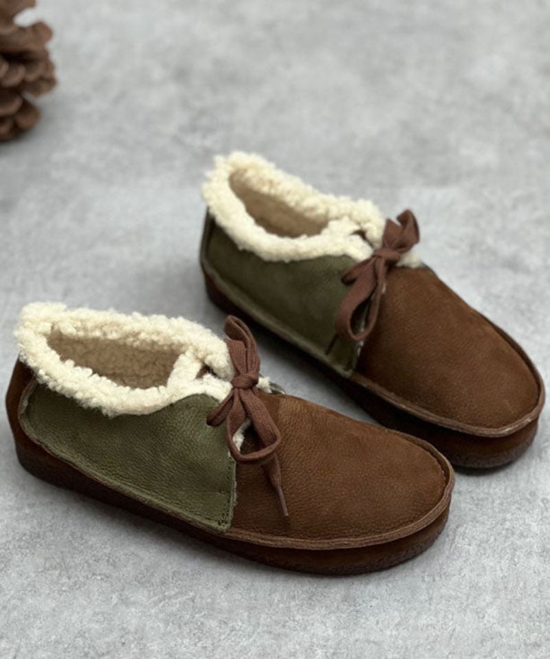 Sjokolade Flate Sko Til Dame Snøring Fuzzy Wool Lined Flat Shoes For - Kaffe