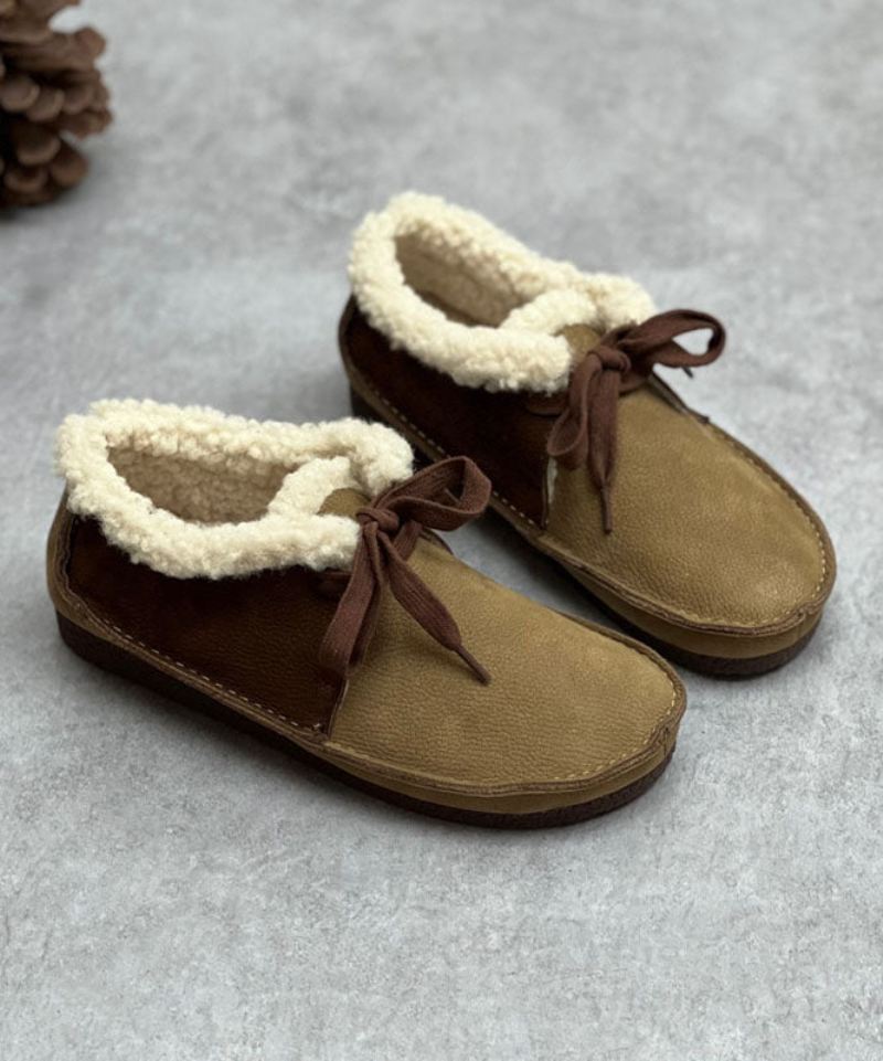 Sjokolade Flate Sko Til Dame Snøring Fuzzy Wool Lined Flat Shoes For - Kaffe