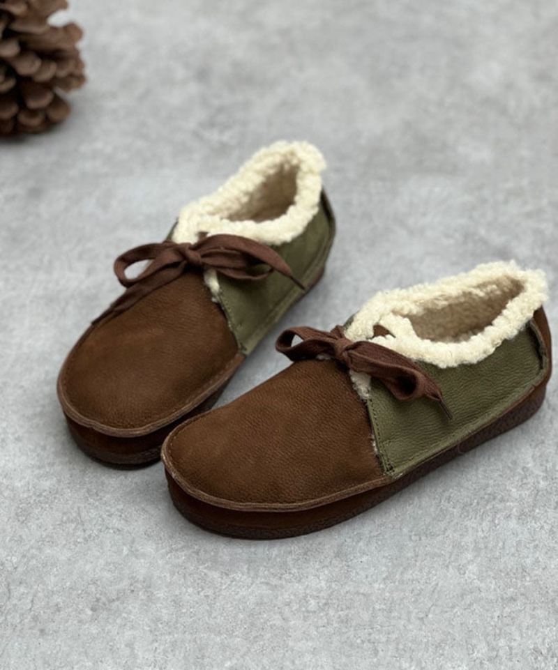 Sjokolade Flate Sko Til Dame Snøring Fuzzy Wool Lined Flat Shoes For - Kaffe