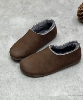 Sjokoladestøvler Okseskinn Fuzzy Wool Lined Flat Boots