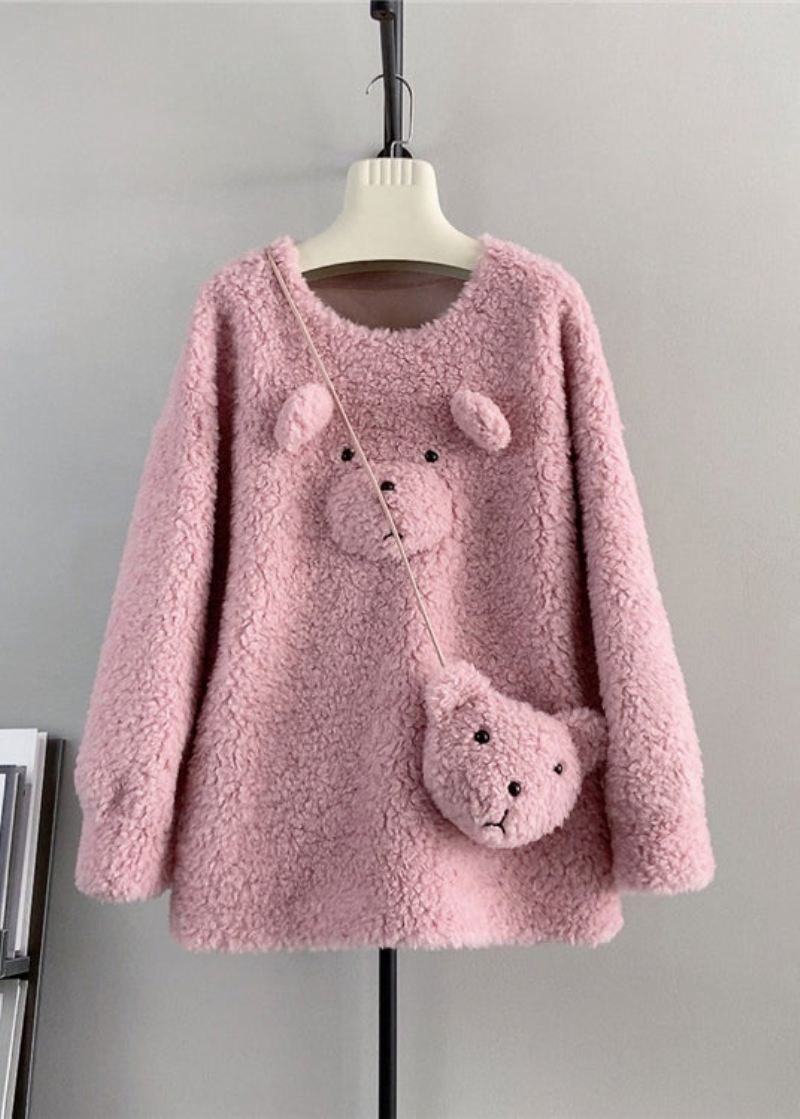 Søt Kaffe O Neck Ull Løs Teddy Bear Vinter Pullover - Ullkåper for kvinner