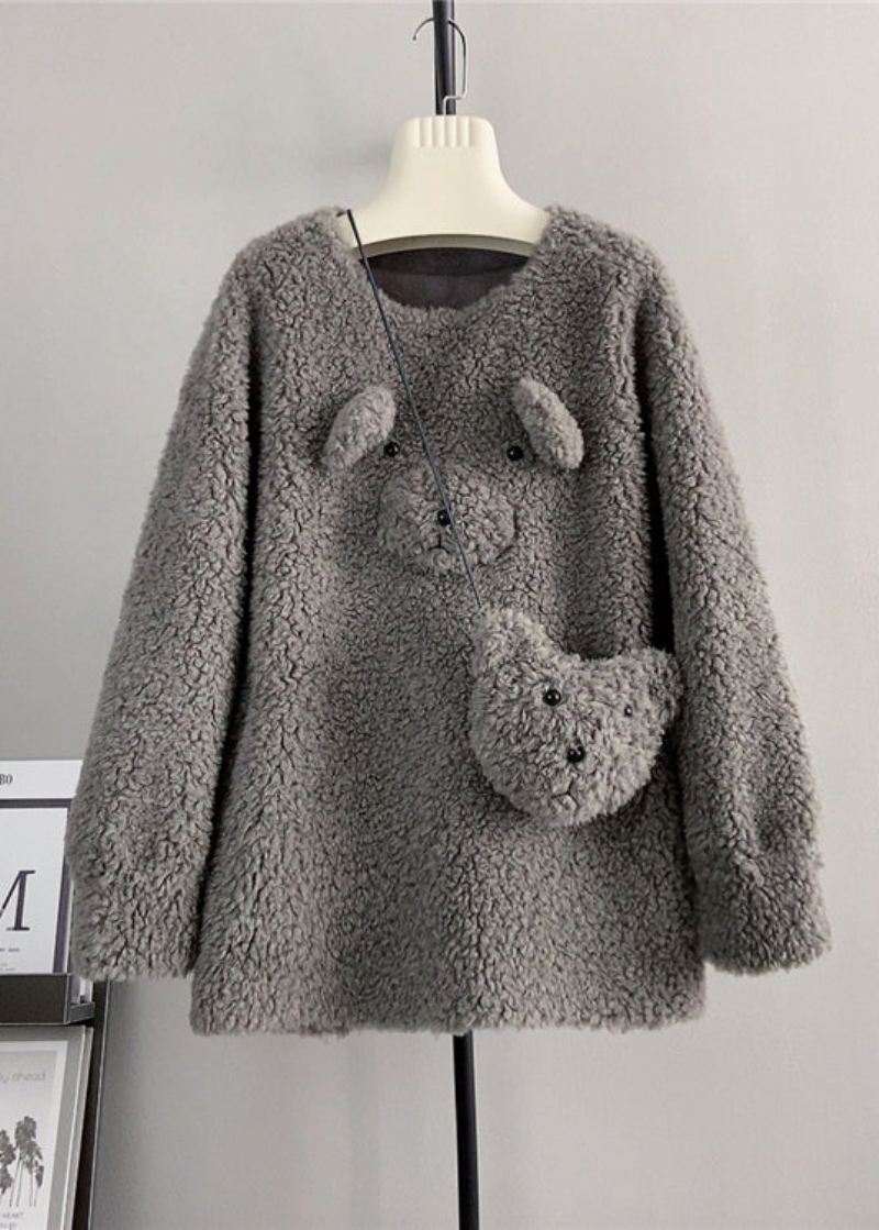 Søt Kaffe O Neck Ull Løs Teddy Bear Vinter Pullover - Ullkåper for kvinner