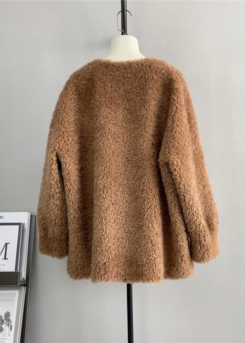 Søt Kaffe O Neck Ull Løs Teddy Bear Vinter Pullover - Ullkåper for kvinner