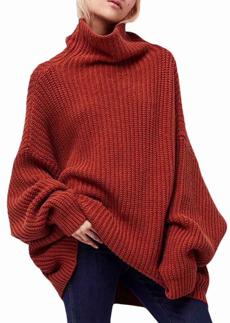 Stil Karamell Turtle Neck Oversized Ull Strikket Genser Topper Vinter - Ullkåper for kvinner