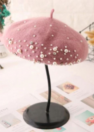 Stilig Allsidig Rosa Nail Bead Ull Beret Hat