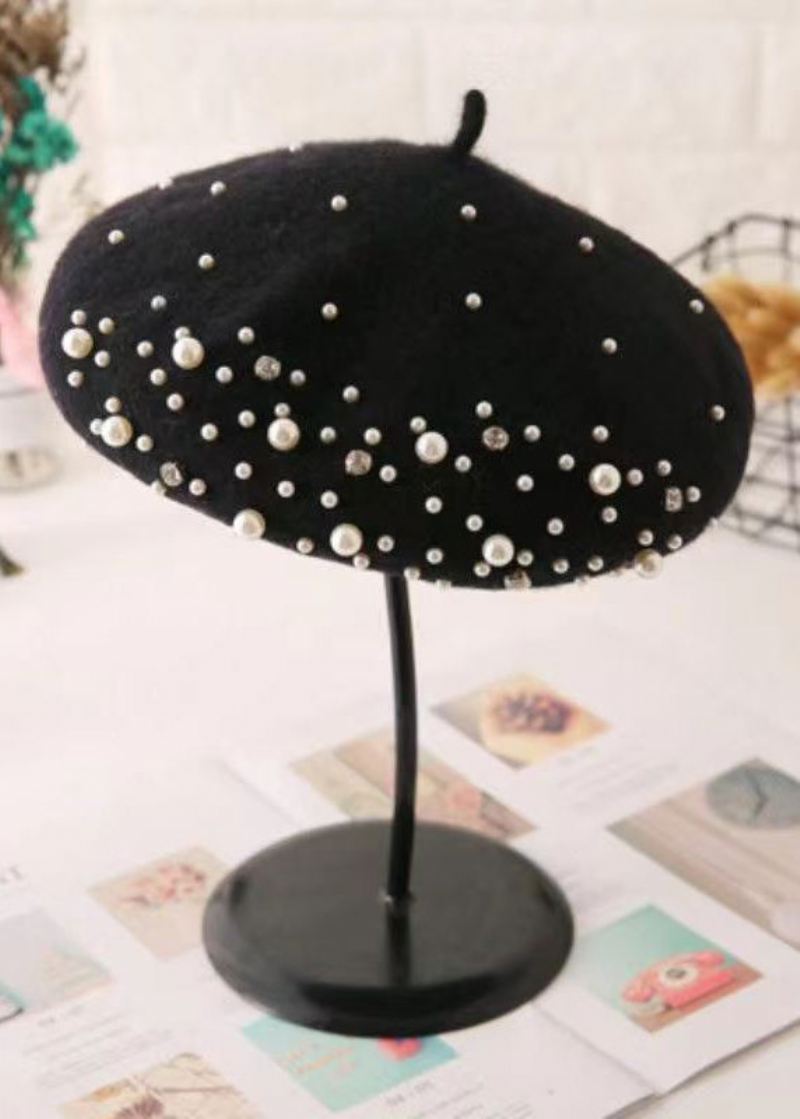 Stilig Allsidig Rosa Nail Bead Ull Beret Hat - Ullkåper for kvinner