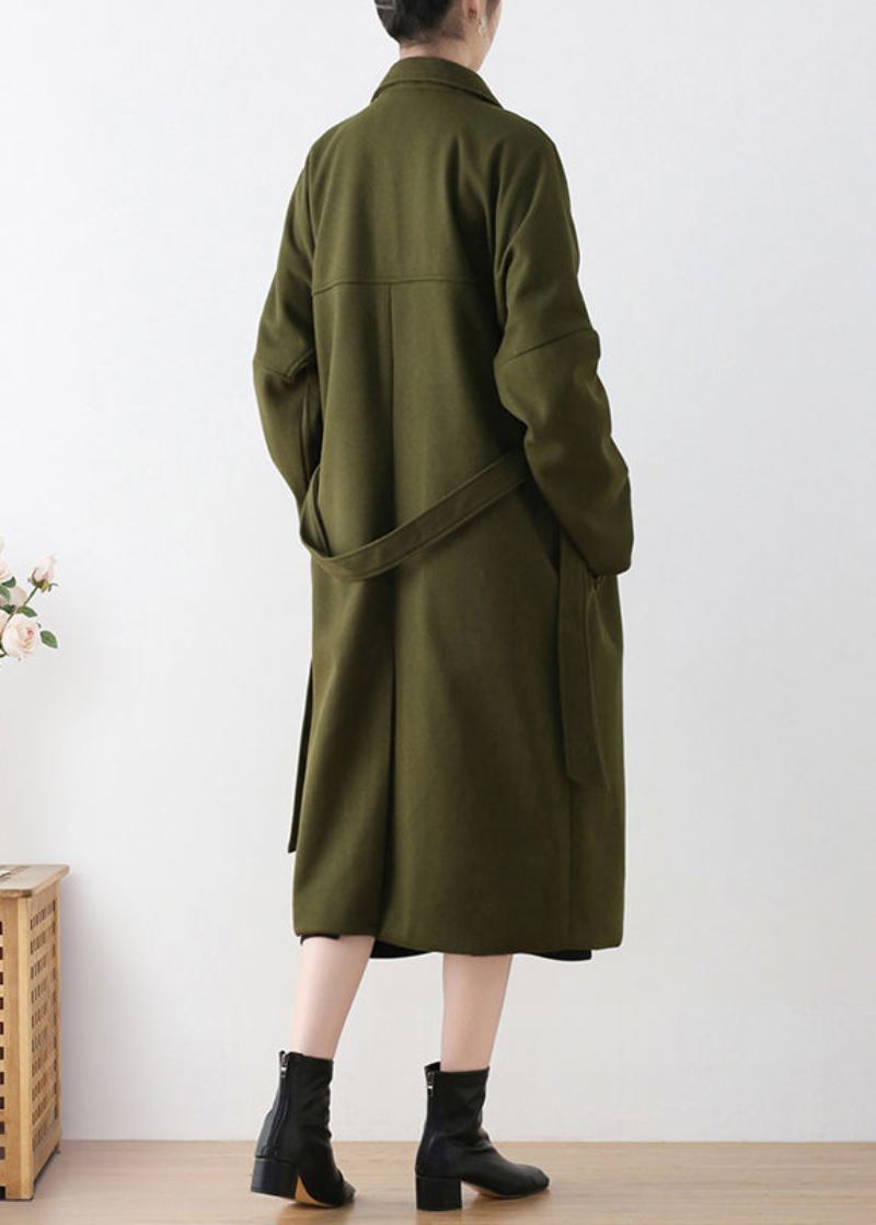 Vogue Army Green Notched Tie Midje Ull Trench Coats Vinter - Ullkåper for kvinner