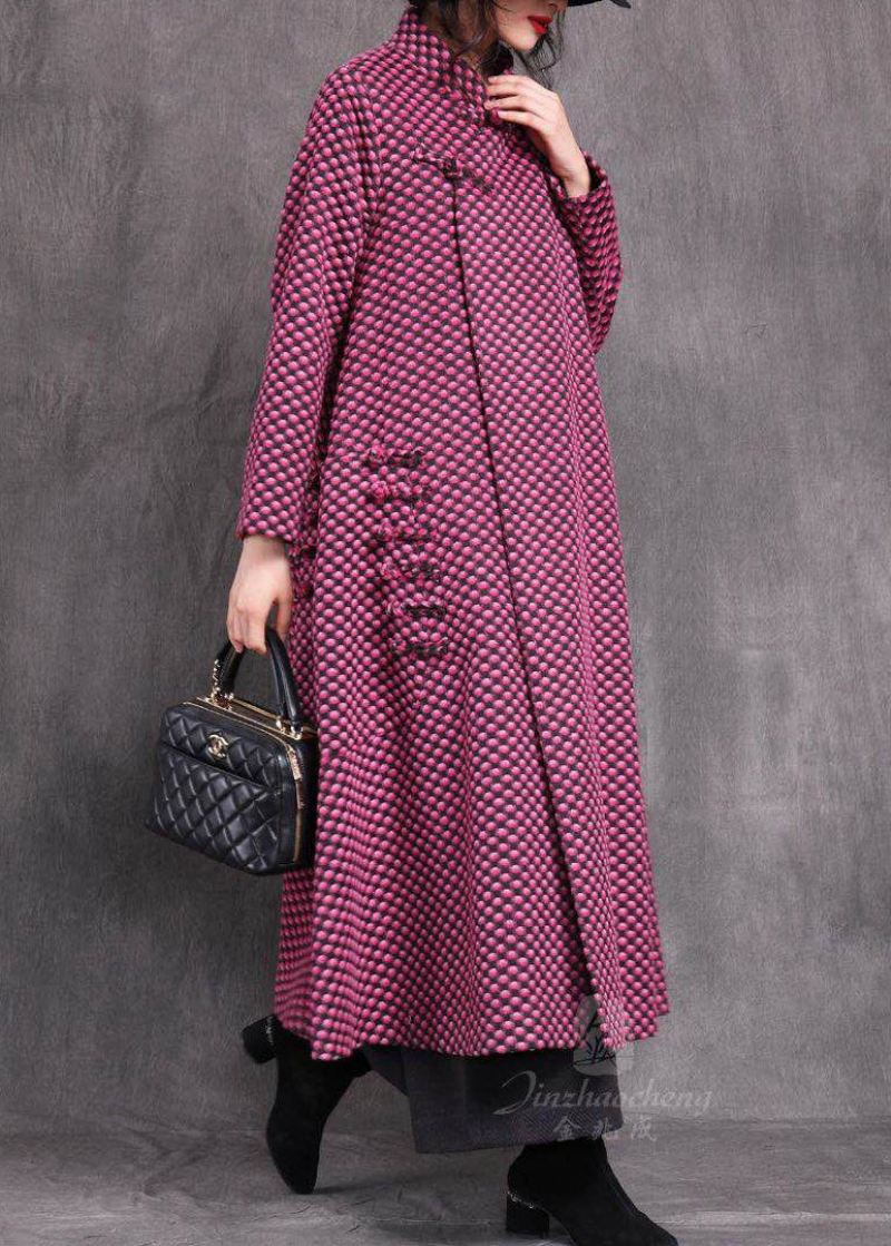 Vogue Rose Stand Krage Asymmetrisk Ruteknapp Ull Maxi Coats Spring - Rose