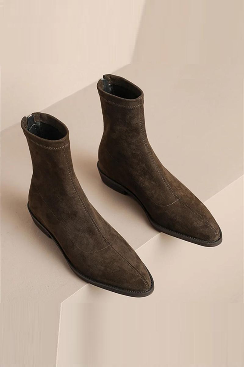 Dame Ankelstøvletter Stretchstøvler Casual Flock Boots