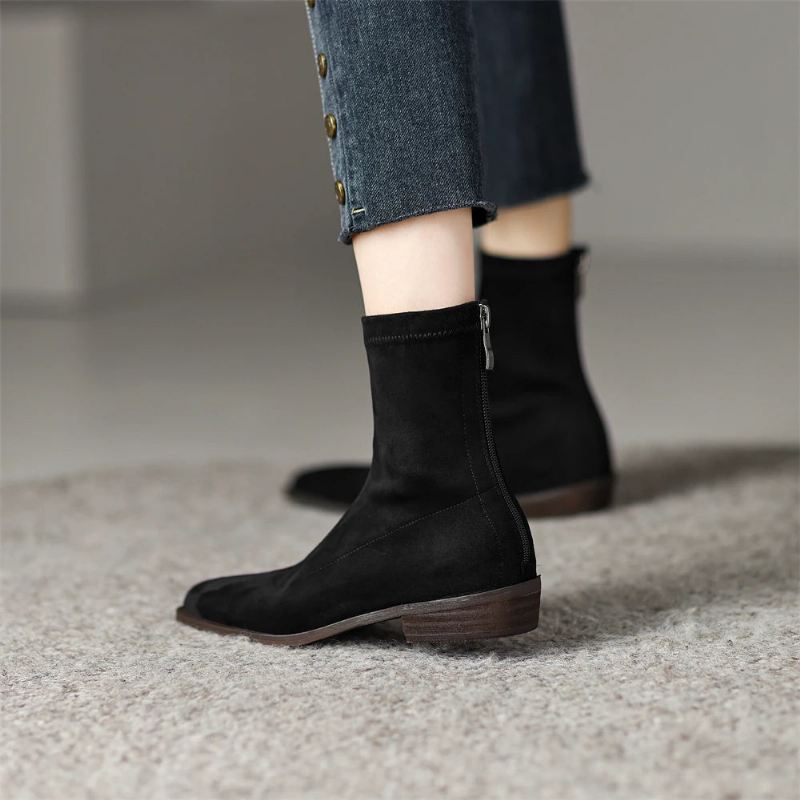 Dame Ankelstøvletter Stretchstøvler Casual Flock Boots - Grønn