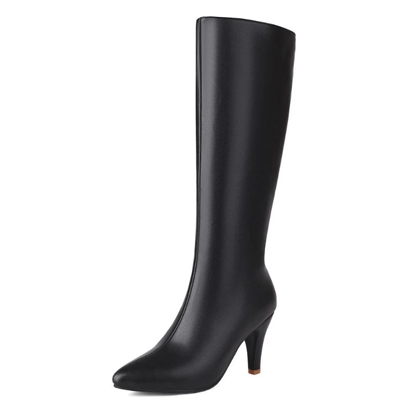 Vinter Dame Kne Høy Moderne Støvler Stor Størrelse Tapered Hæl Boot Stiletto Party Sko - Brun