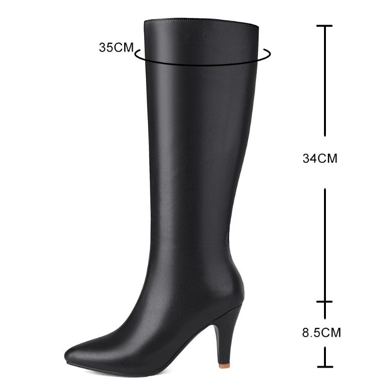 Vinter Dame Kne Høy Moderne Støvler Stor Størrelse Tapered Hæl Boot Stiletto Party Sko - Brun