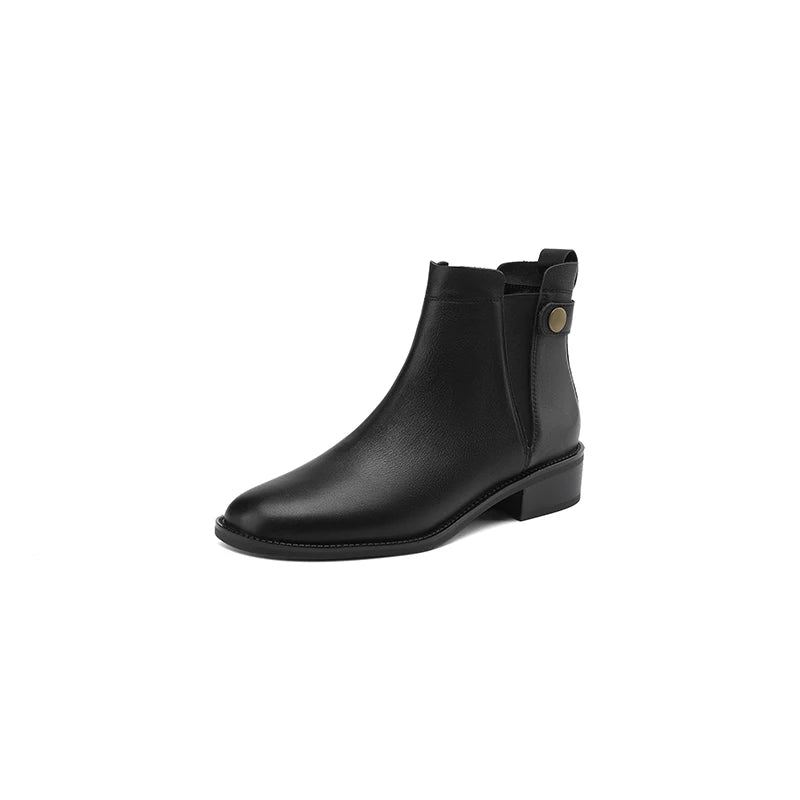 Vinter Damestøvler Chelsea Boots Rund Toe Damesko Ankelstøvler I Ekte Skinn Retro Brun - Svart