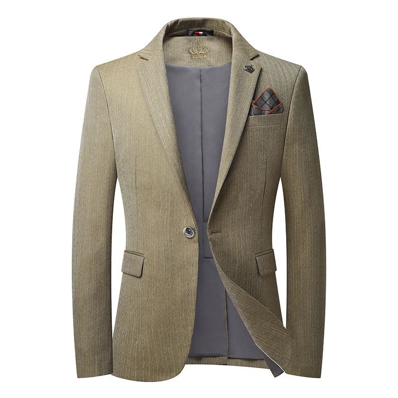 Casual Menn Blazer Cotton Slim Suit Mann Drakter Jakke Blazere Klær - Beige