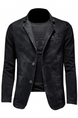 Denim Blazer Herre Jeans Slim Fit Cowboykåper Fritid Herredrakt Jeansjakke Casual Coat Enkelknapp Ny