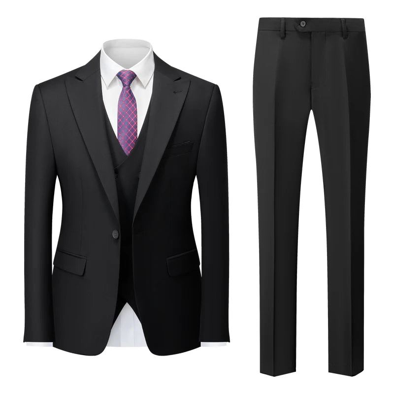 Herre Formell Business Office Dress Grooms Brudekjole Fest Blazer Midje Frakk Bukser - Svart