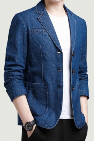 Leisure Slim-versjon Av The Trend Solid Denim Comfortable Blazer For Menn