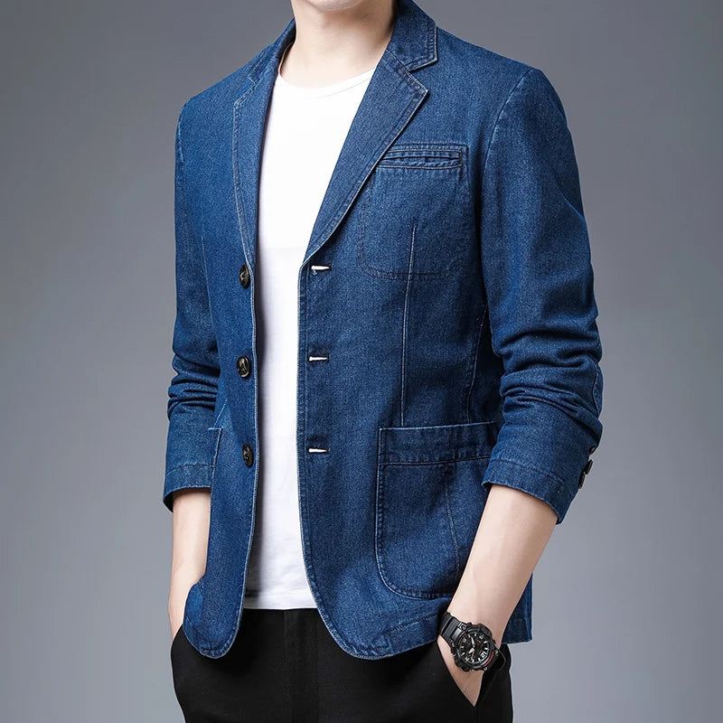 Leisure Slim-versjon Av The Trend Solid Denim Comfortable Blazer For Menn - Svart