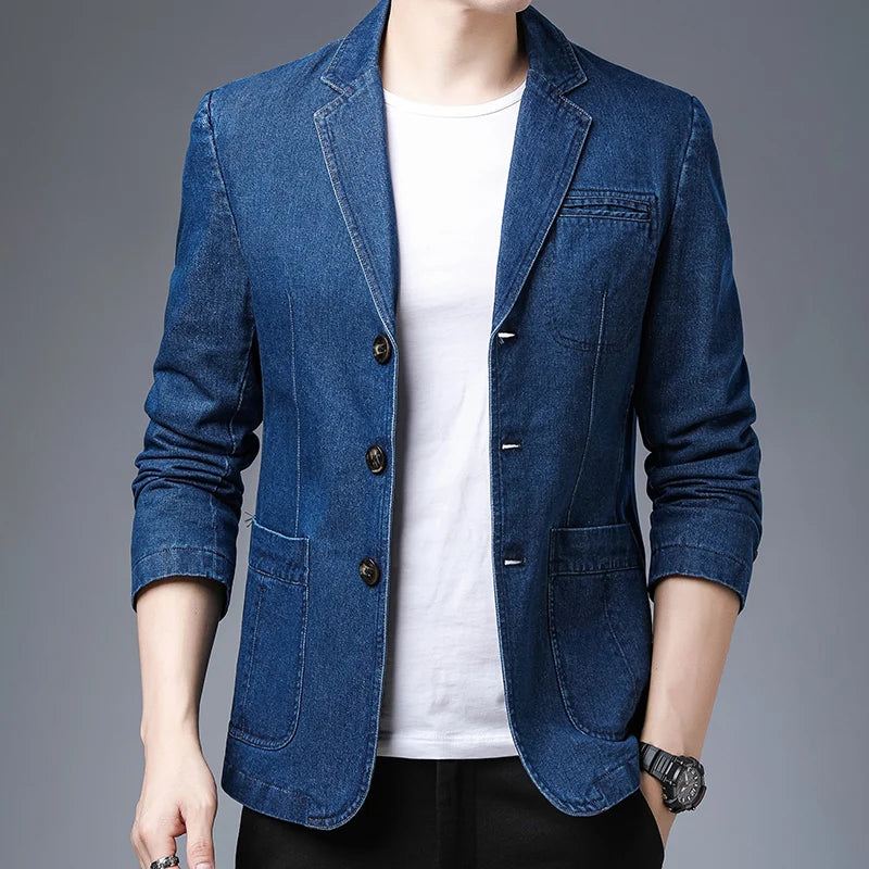 Leisure Slim-versjon Av The Trend Solid Denim Comfortable Blazer For Menn - Svart