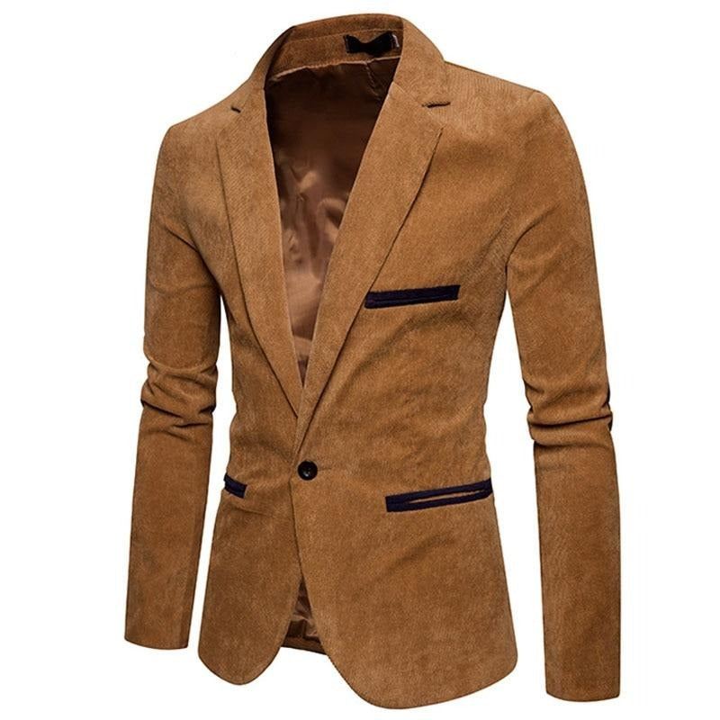 Ny Casual Blazer Corduroy Patchwork Herre Business One Button Slim Fit Herredresser Jakkeblazere - Khaki