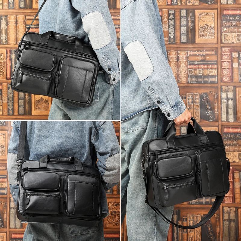 Menn Business Koffert Bærbar Pc Kontor Messenger Bag Skulderveske Håndvesker - Brun