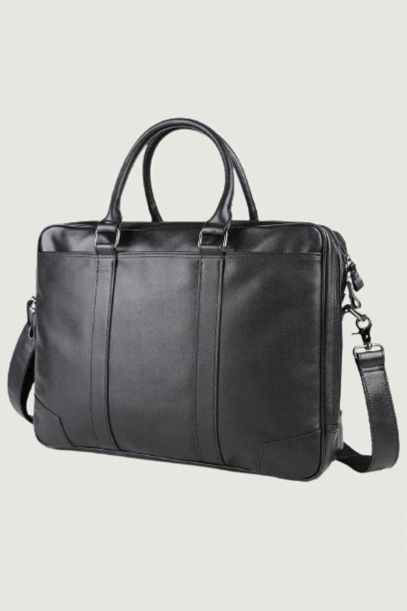 Menn Koffert I Ekte Skinn 15.6 Tommer Bærbar Håndveske Business Crossbody Bag Mann Tote Messenger Skuldervesker Reiseveske For - Svart