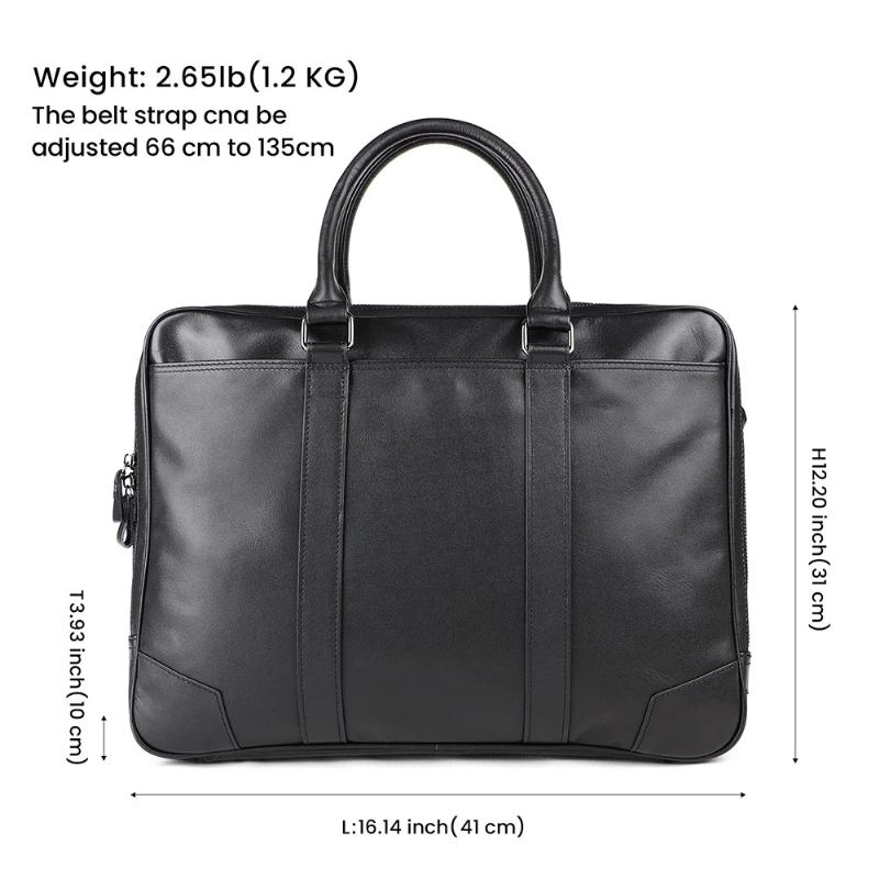 Menn Koffert I Ekte Skinn 15.6 Tommer Bærbar Håndveske Business Crossbody Bag Mann Tote Messenger Skuldervesker Reiseveske For - Svart