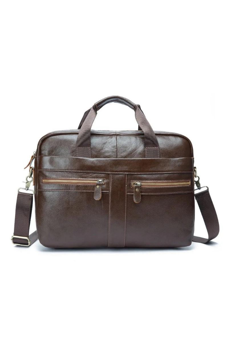 Menn Skinn Retro Reise Koffert Business 15.6 Tommer Laptop Veske Design Messenger Bag