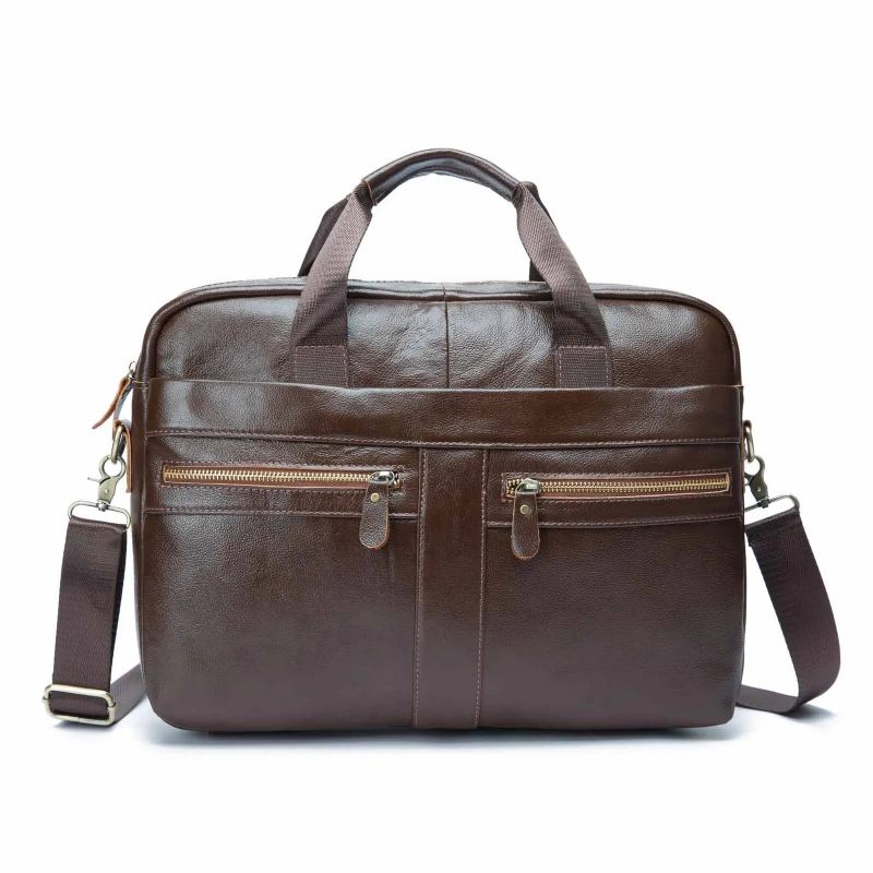 Menn Skinn Retro Reise Koffert Business 15.6 Tommer Laptop Veske Design Messenger Bag - Brun