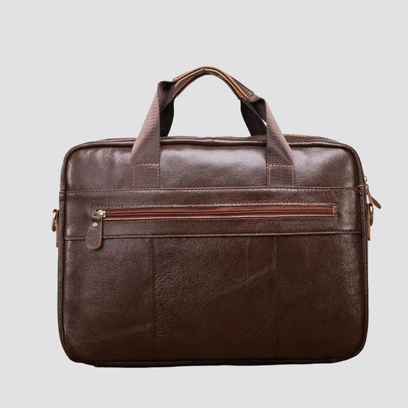 Menn Skinn Retro Reise Koffert Business 15.6 Tommer Laptop Veske Design Messenger Bag - Brun