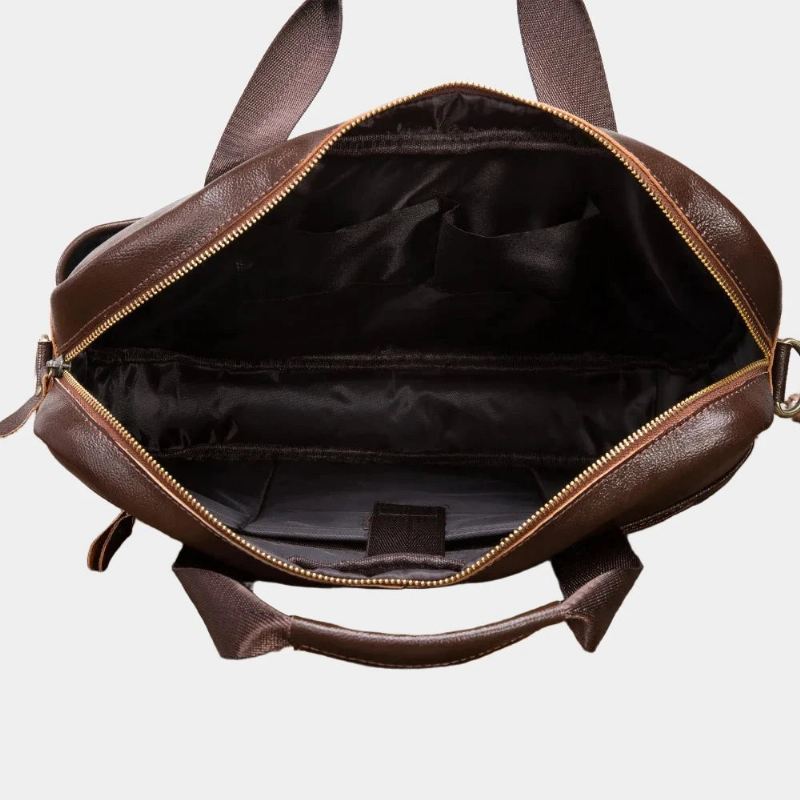 Menn Skinn Retro Reise Koffert Business 15.6 Tommer Laptop Veske Design Messenger Bag - Brun