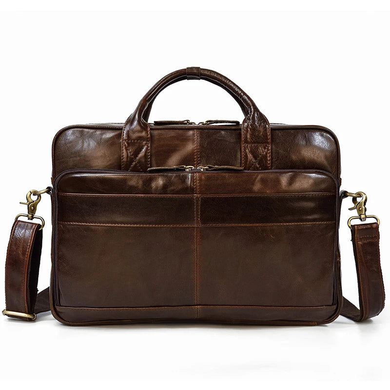 Skinnkoffert For Man Business Håndveske 15.6 Tommer Laptop Portfolio Skulder Messenger Bag - Brun