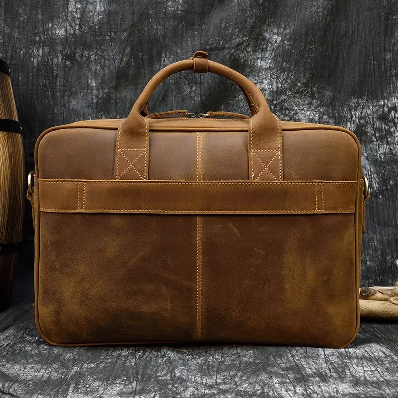 Skinnkoffert For Man Business Håndveske 15.6 Tommer Laptop Portfolio Skulder Messenger Bag - Brun