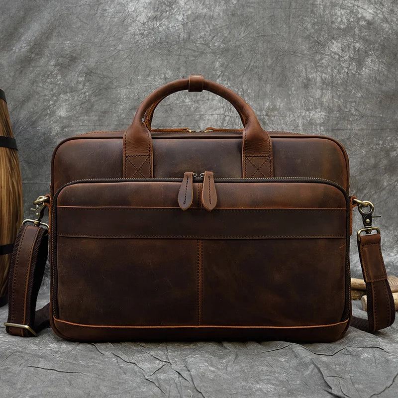 Skinnkoffert For Man Business Håndveske 15.6 Tommer Laptop Portfolio Skulder Messenger Bag - Brun