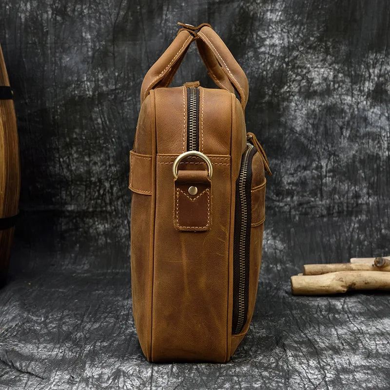 Skinnkoffert For Man Business Håndveske 15.6 Tommer Laptop Portfolio Skulder Messenger Bag - Brun