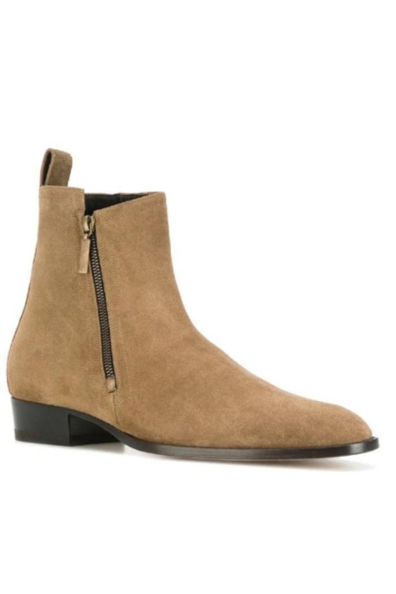 Chelsea Boots Menn Ekte Skinn Glidelås Frosted Leather Spisse Business Formelle Støvler