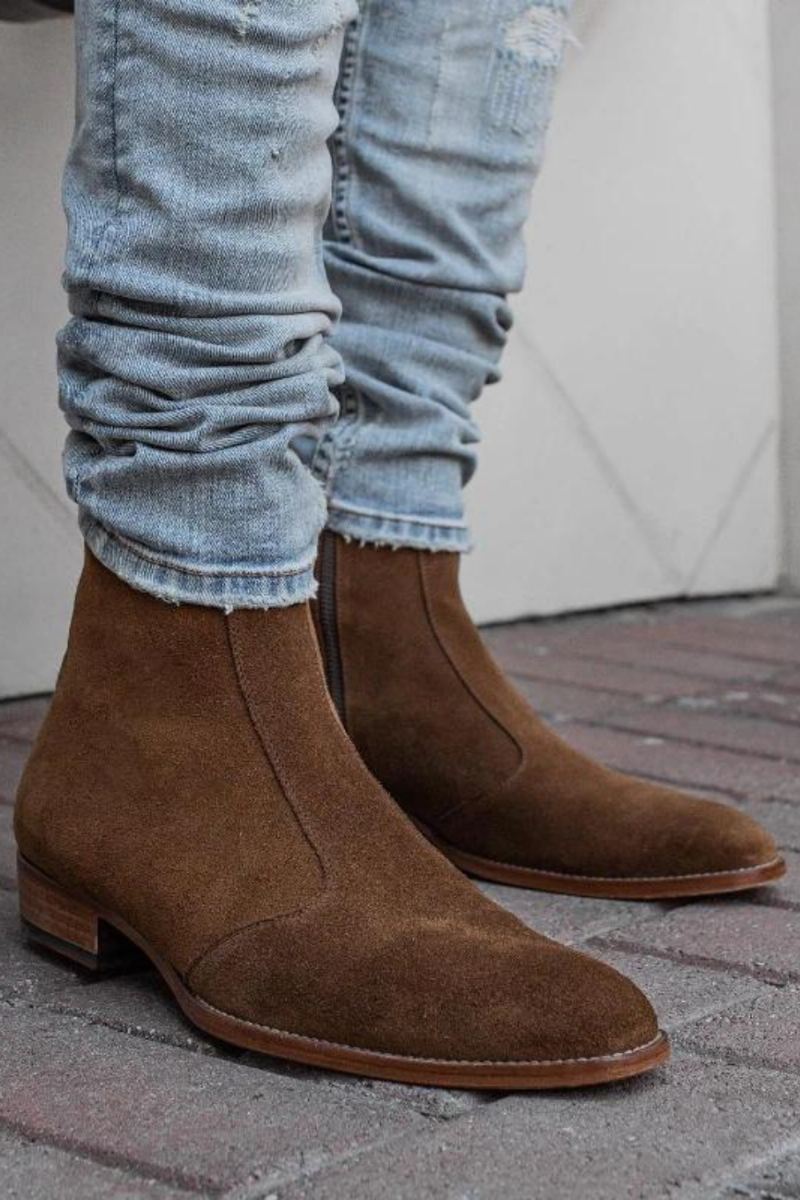 Chelsea Boots Menn Solid Lavhæl Sideglidelåsstøvler Profesjonelle Klassiske Denimstøvler