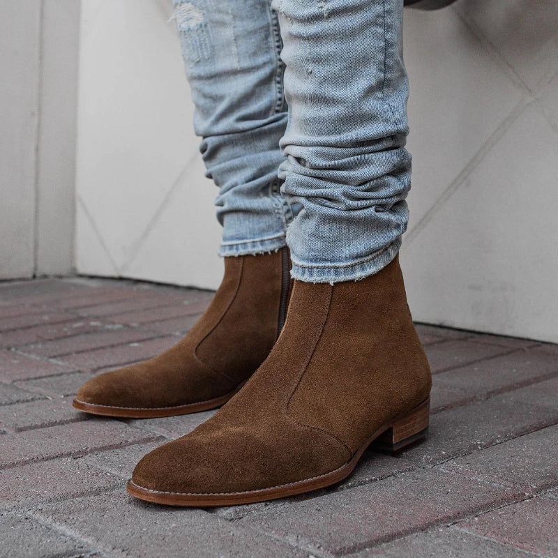 Chelsea Boots Menn Solid Lavhæl Sideglidelåsstøvler Profesjonelle Klassiske Denimstøvler - Brun