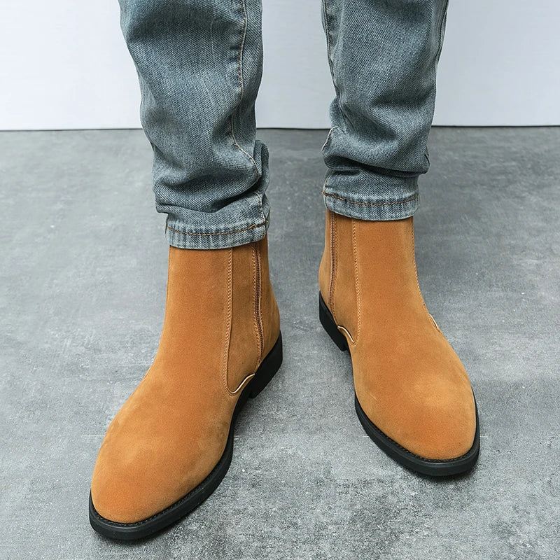 Chelsea Boots Menn Solid Lavhæl Sideglidelåsstøvler Profesjonelle Klassiske Denimstøvler - Brun