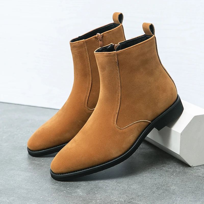 Chelsea Boots Menn Solid Lavhæl Sideglidelåsstøvler Profesjonelle Klassiske Denimstøvler - Brun