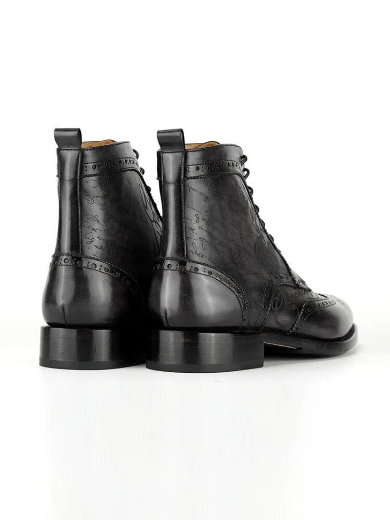 Dress Boots For Menn Full Grain Kalv Skinn Street Style Håndlagde Sko - Svart