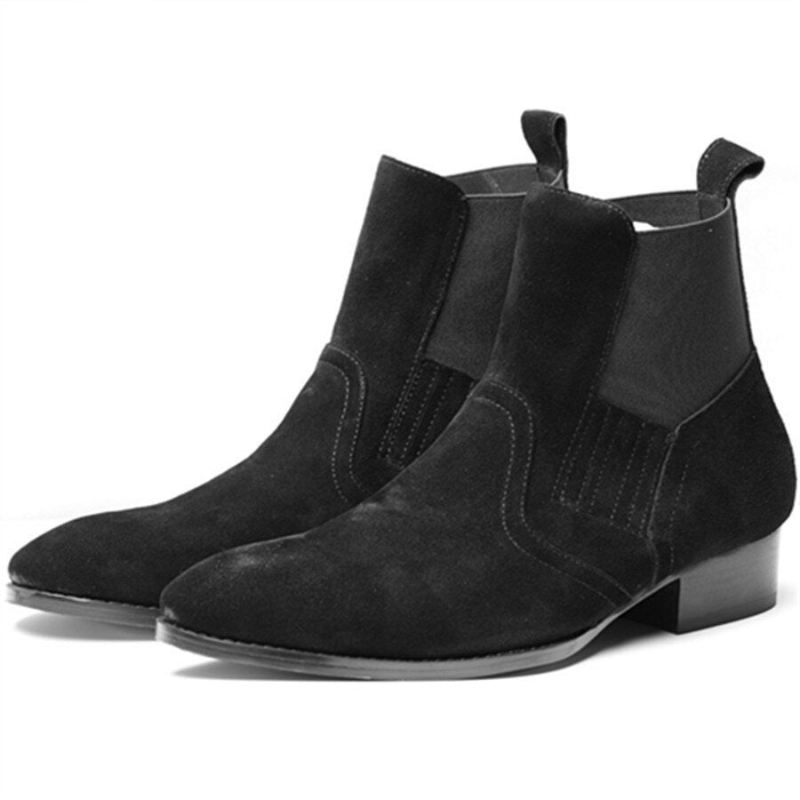 Eksklusiv Euro Vintage Luxury Slip On Wyatt Classic Harness Ankel Chelsea Boots Personlig Pustende Punkstøvler - Svart