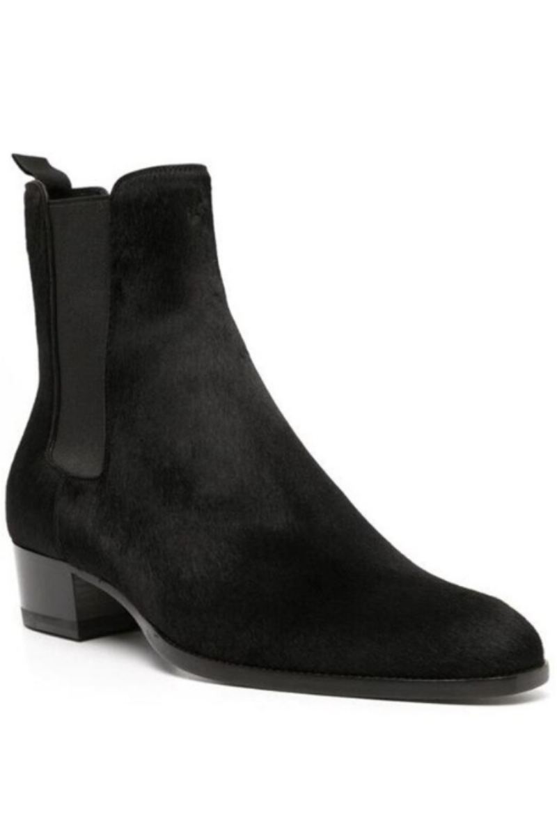 Ekte Pels Slip On Dress Bryllup Business Luksus Håndlagde Wedge Chelsea Boots