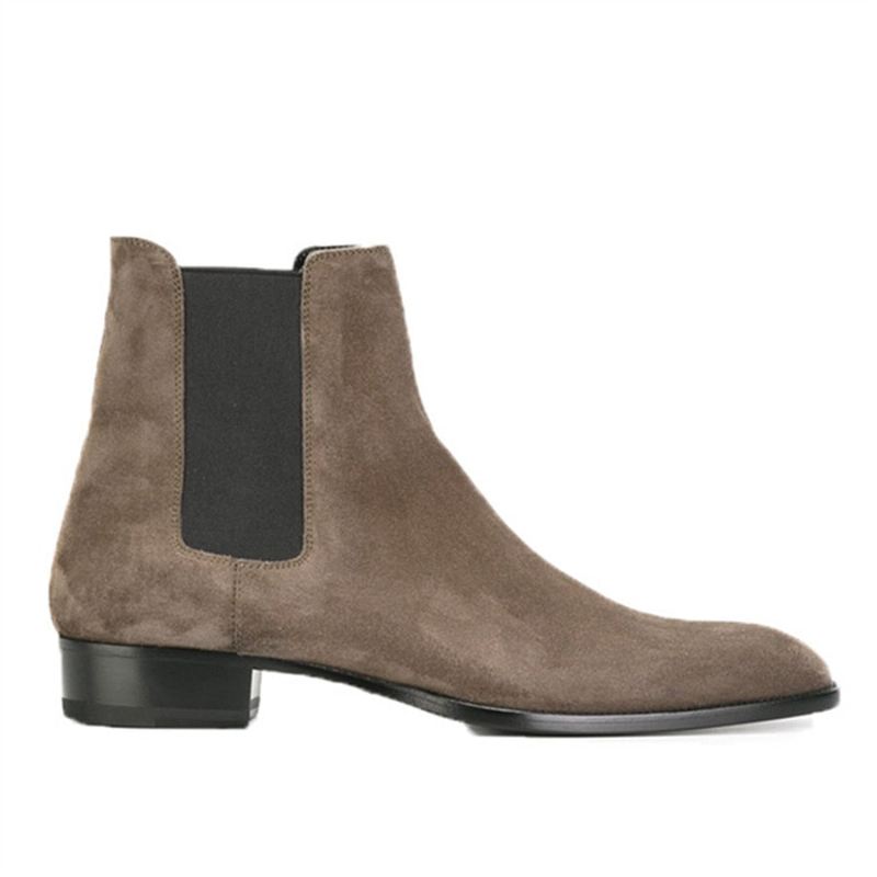 Håndlagde Vinter Chelsea Semsket Støvler Luksus Slip On Slim Fit Cool Menn Boots - Brun