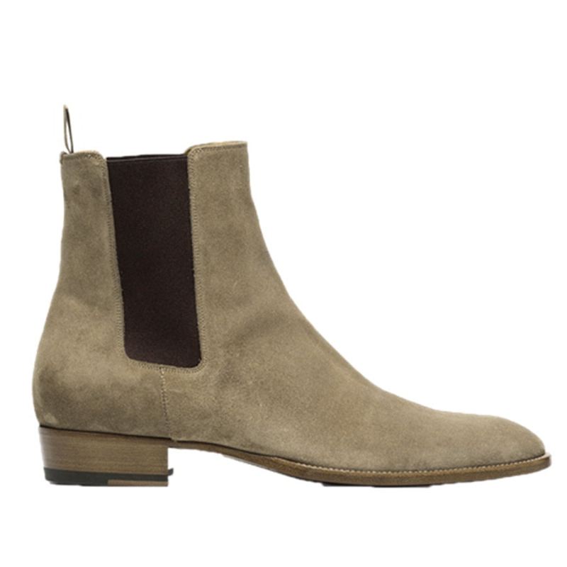 Håndlagde Vinter Chelsea Semsket Støvler Luksus Slip On Slim Fit Cool Menn Boots - Brun