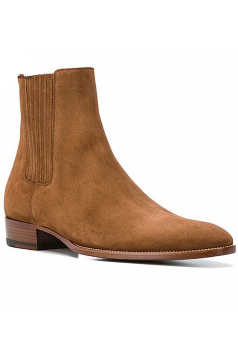 Håndlaget Kile Spisstå Business High End Casual Chelsea Boots Semsket Skinn Brunt Man Designer